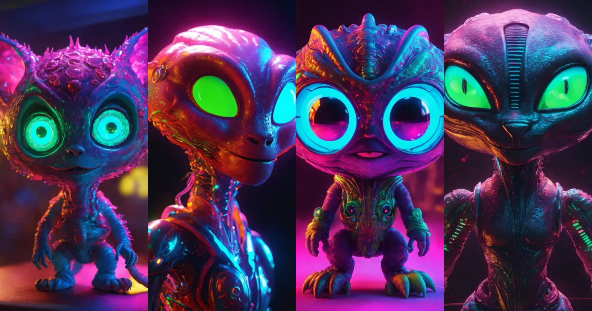 Lexica - Gelly cute alien monster, full-body, neon glow colors, highly ...