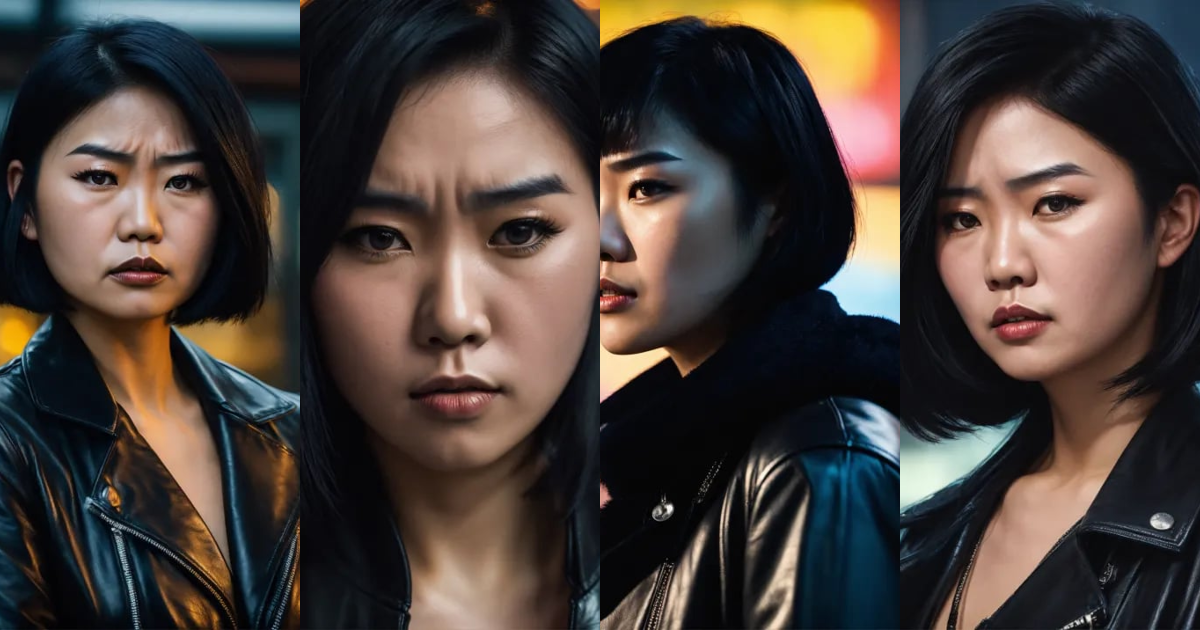 Lexica - Digital portrait of a grumpy Asian woman with short straight ...