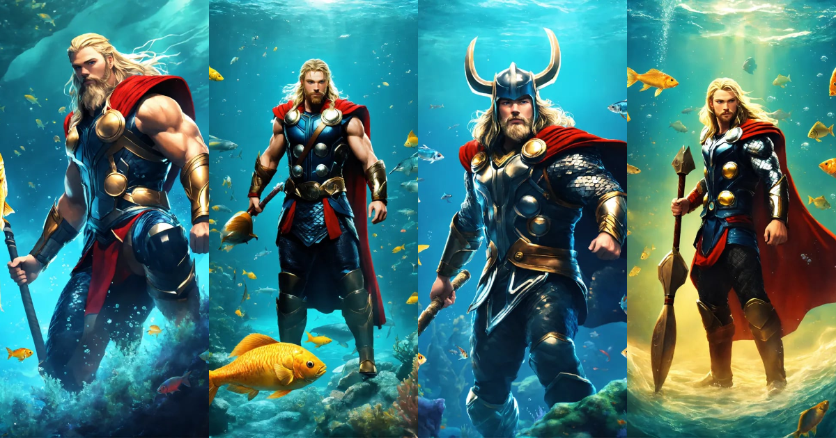 Lexica - Thor with fish underwater in the ocean, nature background, 2D ...