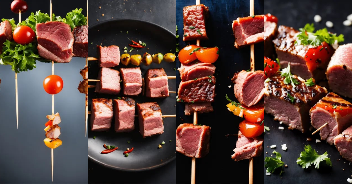 Lexica - Skewer on which meat is threaded, black background, a lot of ...