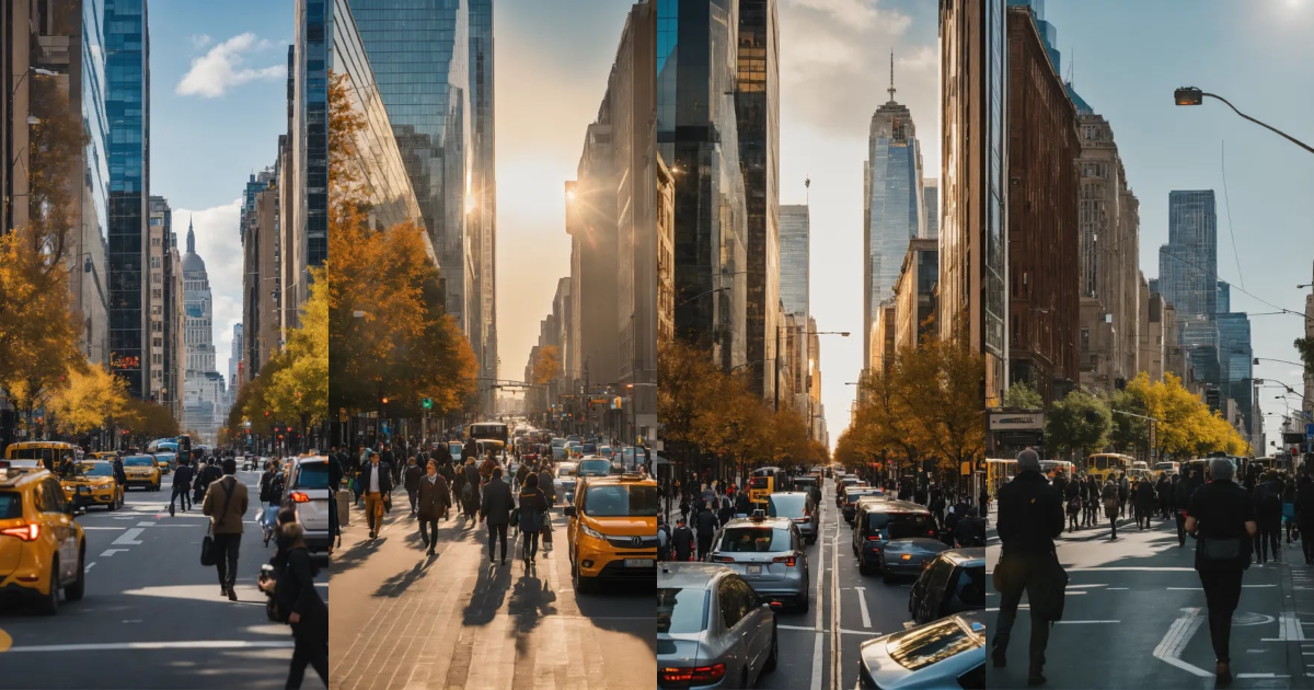 Lexica - A busy street in a modern city on a Tuesday afternoon in ...