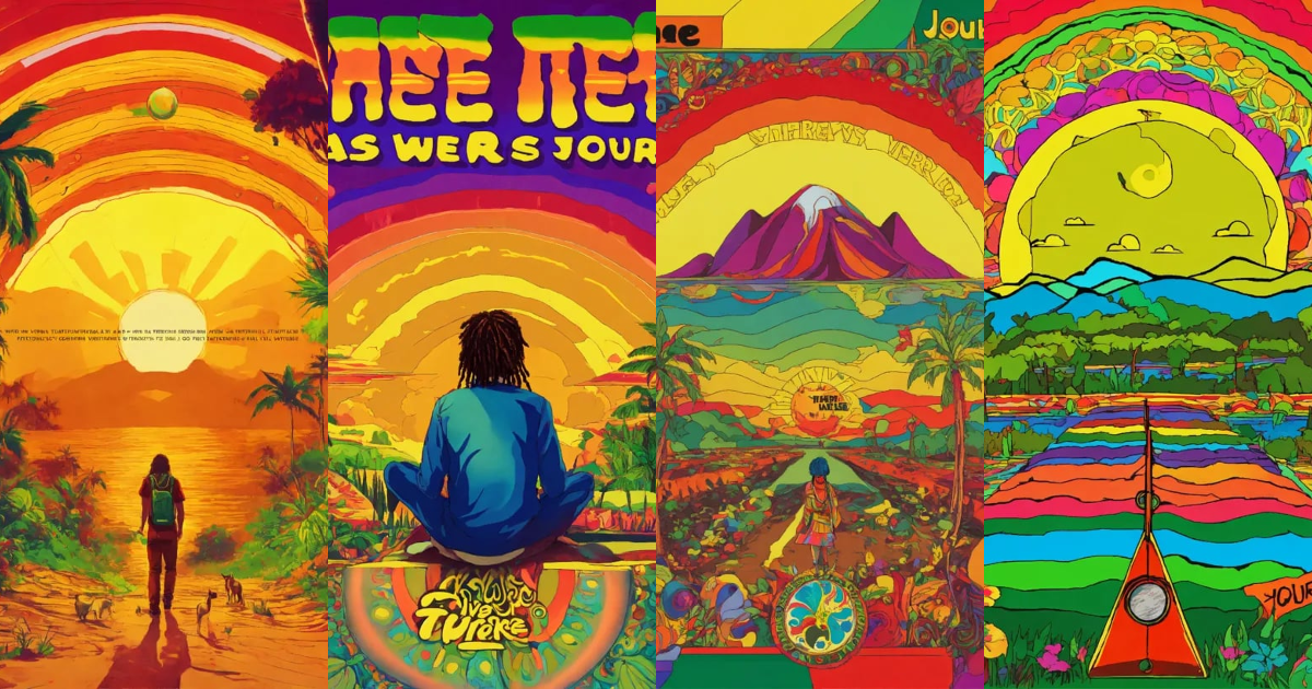 Lexica - Artwork album, hippie vibes, reggae style, many colors ...
