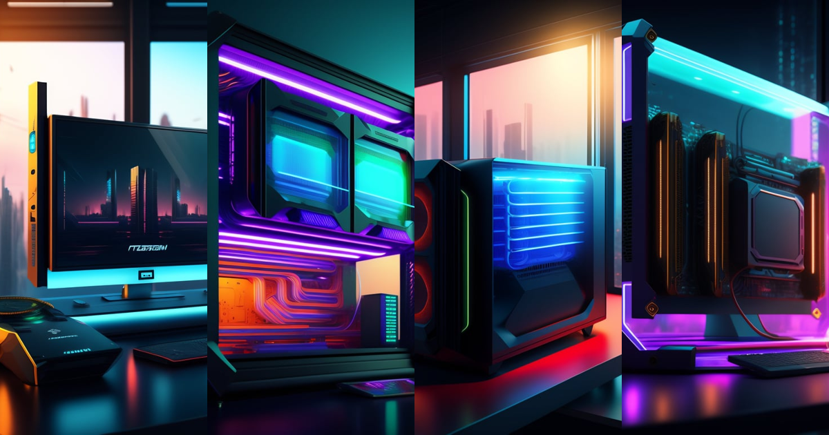 Lexica - Computer in cyberpunk style, transparent side glass, against ...