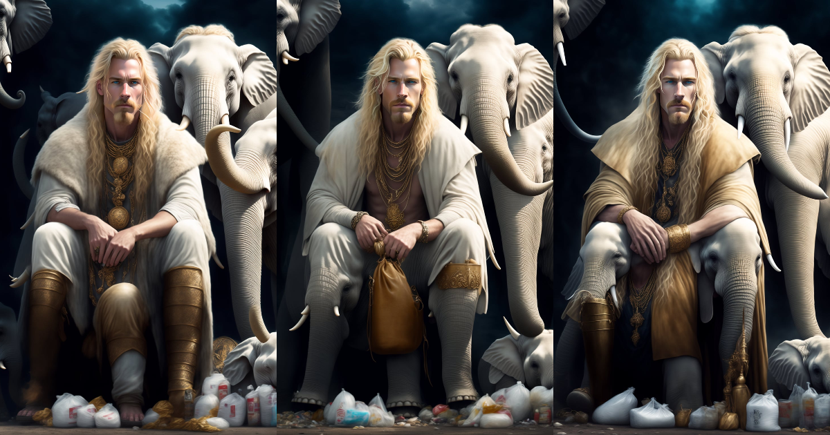 Lexica - A portrait of a blond hobo, as a king, dressed all white ...
