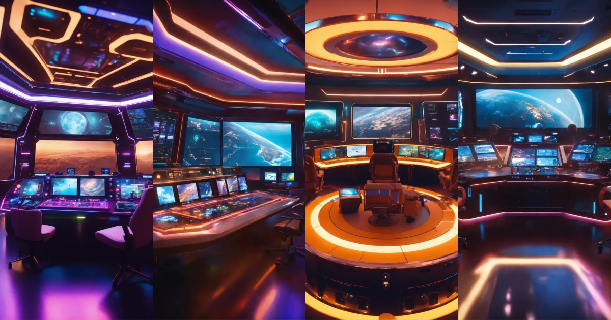 Lexica - View of a luxurious space yacht control center, there is 1 big ...