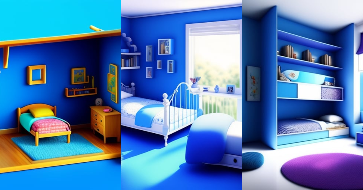 Lexica - Cute Drawing 2D side-on doll house room of a blue large