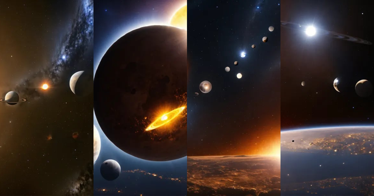Lexica - Solar system and solar eclipse the view from Earth in the space