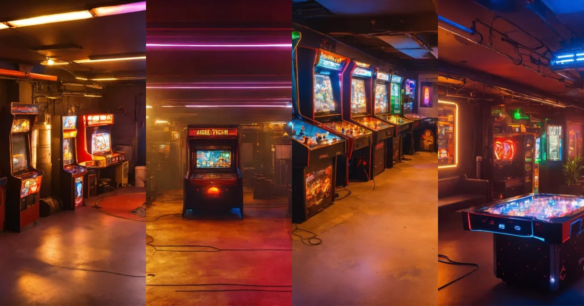 Lexica - Sci Fi tech base of operations with arcade machine, lots of ...