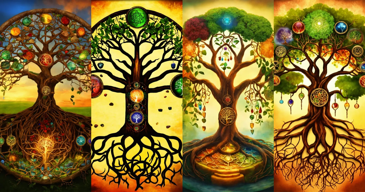 Lexica - Tree of life with roots and chakra stones