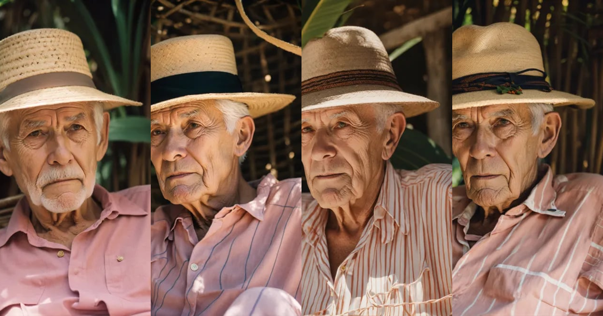 Lexica - A wise WHITE old man with bakoua hat in a tropical setting ...