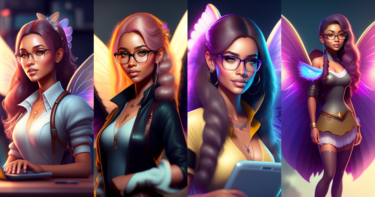 Lexica - Epic professional digital art of an female nerd fairy with ...
