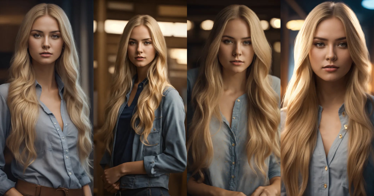 Lexica - A gorgeous female student with long blonde hair in the style ...