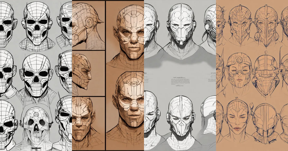 Lexica - Tattoo mask lines, character sheet, character design, chart ...