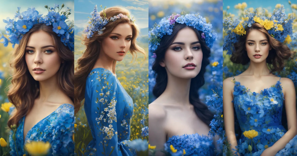 Lexica - Portrait of a stunning woman dressed in blue in a field of ...