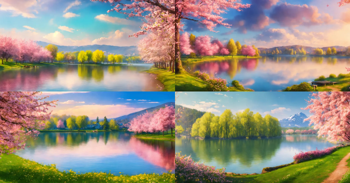 Lexica - A serene and majestic spring landscape with blossoming trees ...