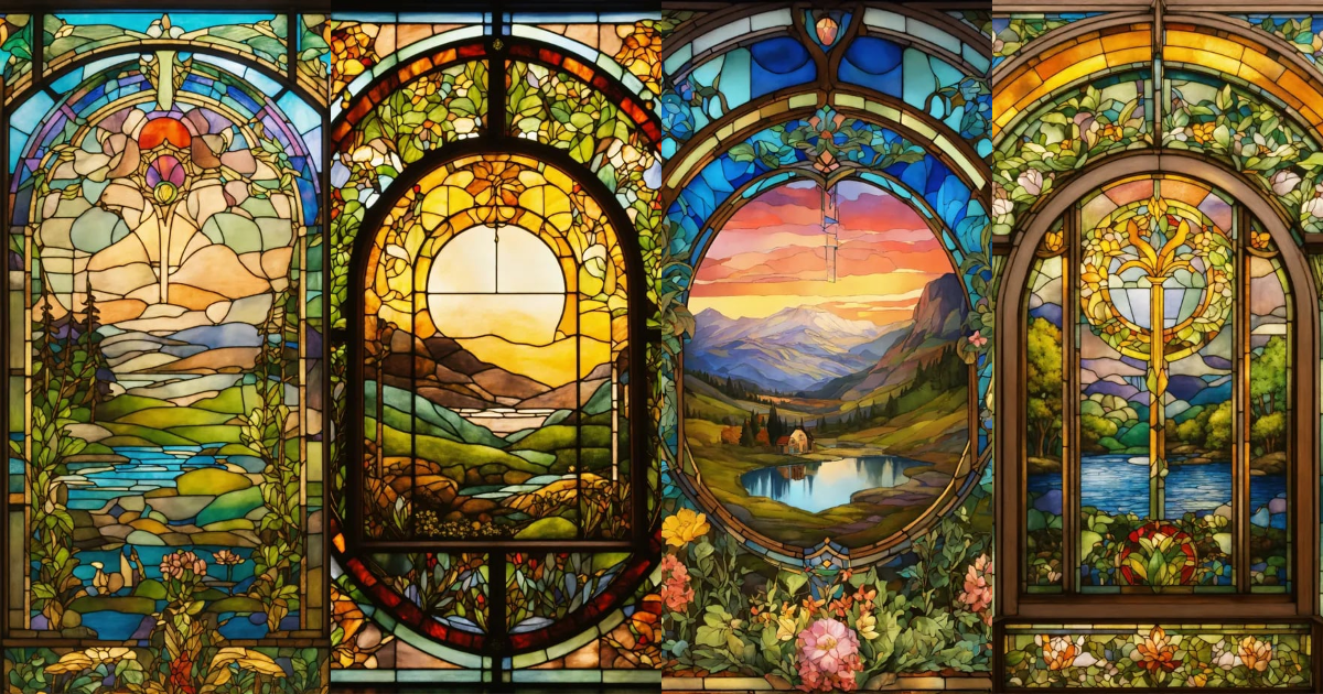Lexica - A vitral window, art noveau style, with colorful nature ...