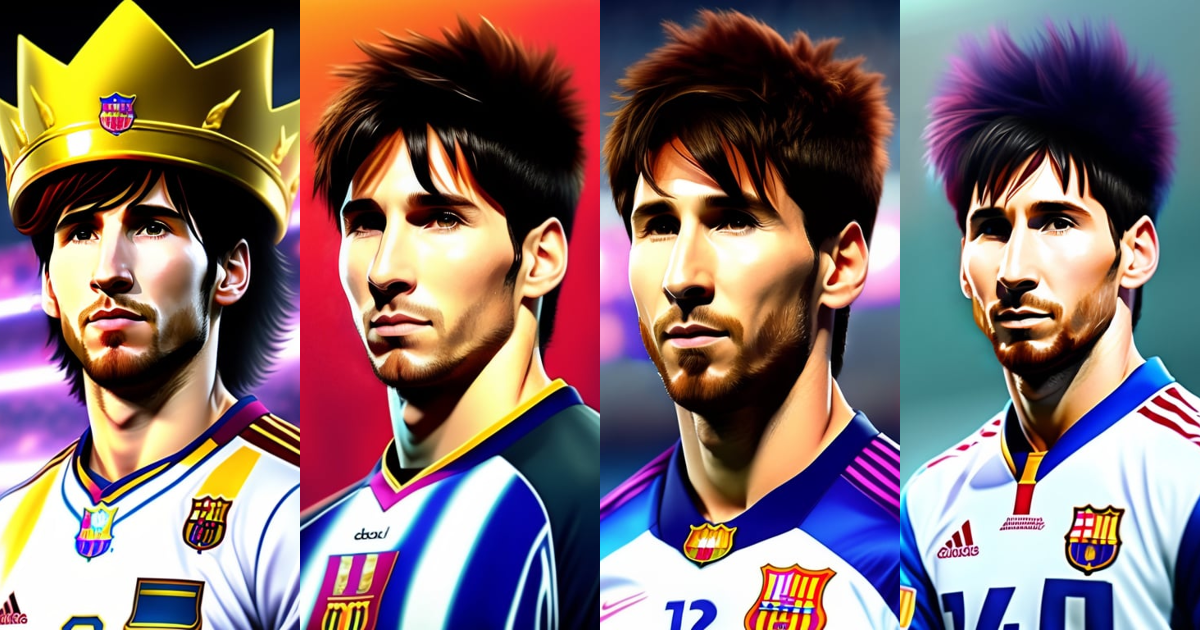 Lexica - Lionel messi drawn as an anime character with a crown floating ...