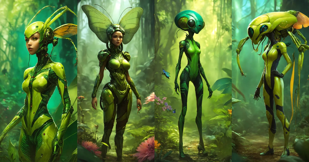 Lexica - A Alien female woman with the head of a insect and insect arms ...