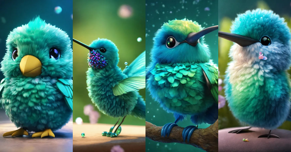Lexica - Cute 3D fluffy bubble baby hummingbird character, in pearly ...