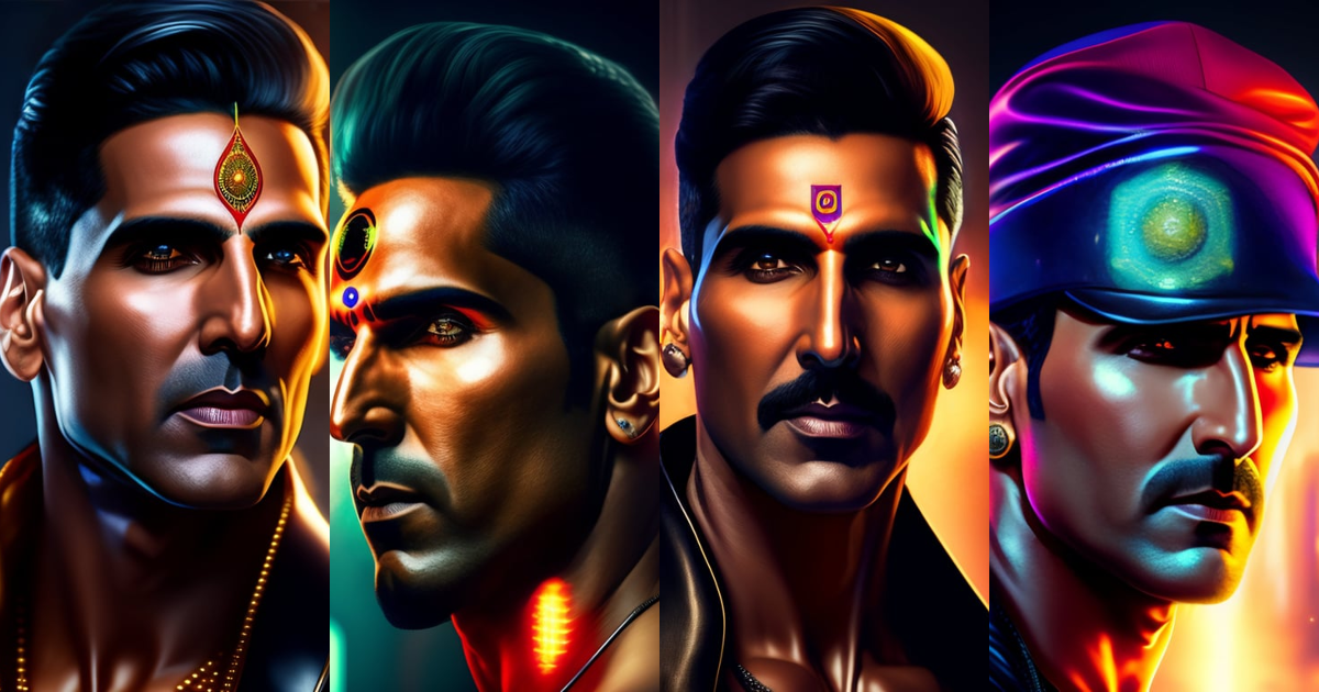 Lexica - Akshay kumar portrait with third eye on forehead in cyberpunk ...