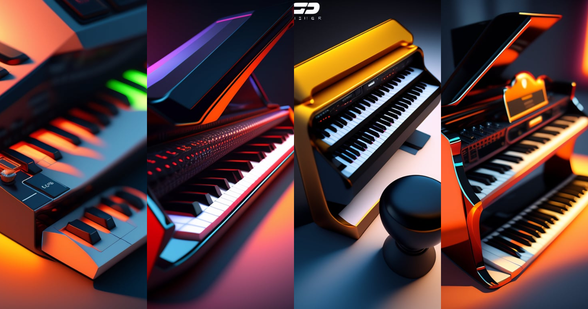 Lexica - Poly music piano keyboard, 3d isometric rendering