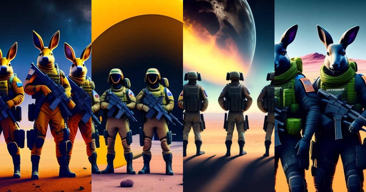 Lexica - Five neon rabbits from the special forces squad, dressed in ...