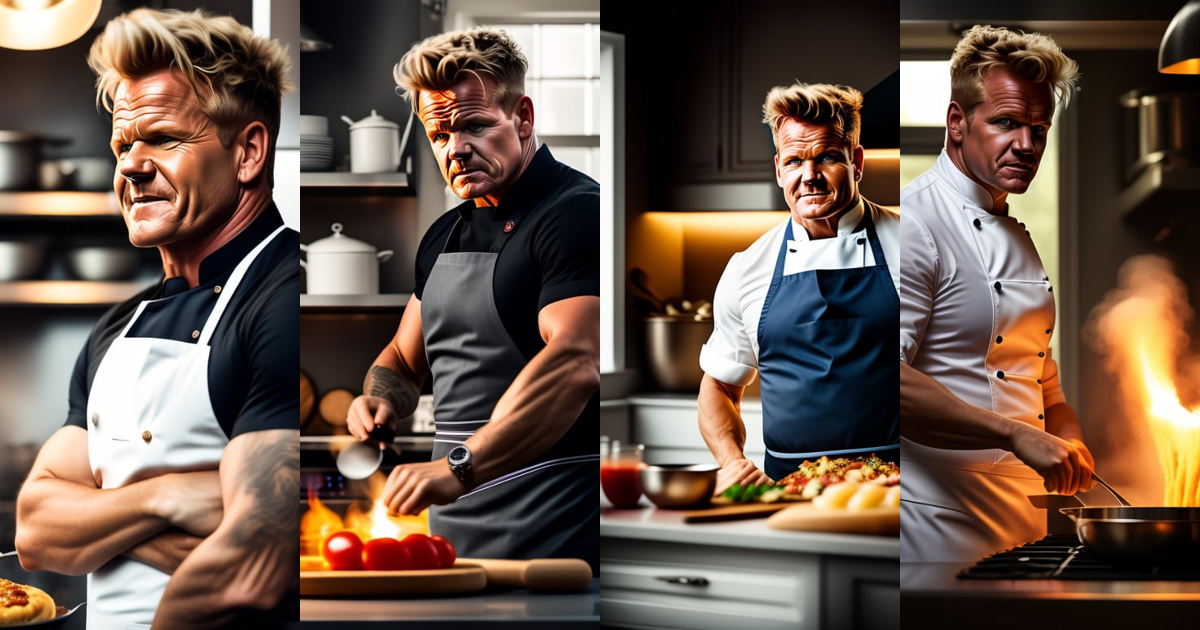 Lexica - Portrait of Gordon Ramsay cooking in a kitchen