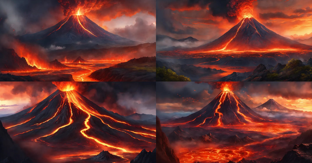 Lexica - Masterpiece, best quality, a volcanic landscape with flowing ...