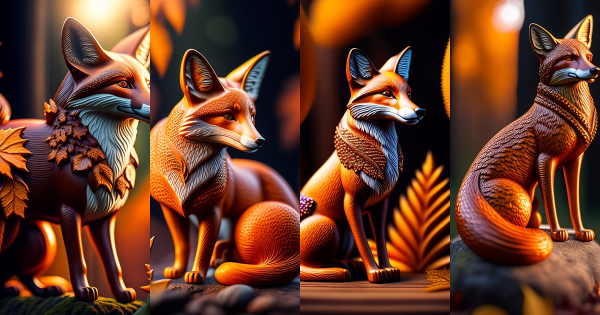 Lexica - A photo-real delicate sculpture of an ornate fox in front of ...