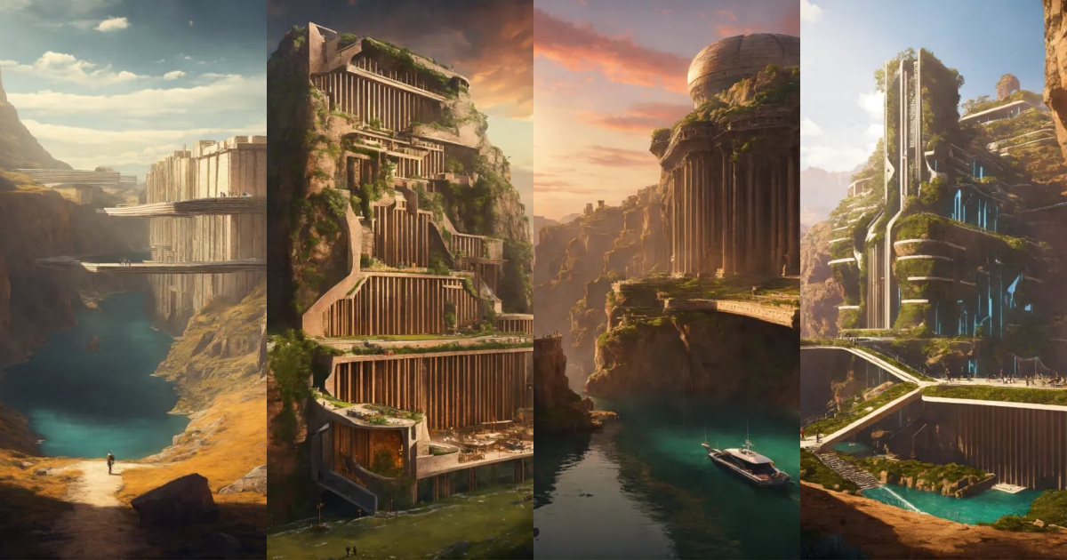 Lexica - Futuristic akademy in a cliff of a channel inspired by anicent ...