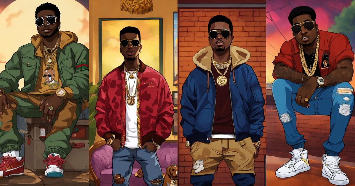 Lexica - Hip hop art style gucci mane boondocks full body