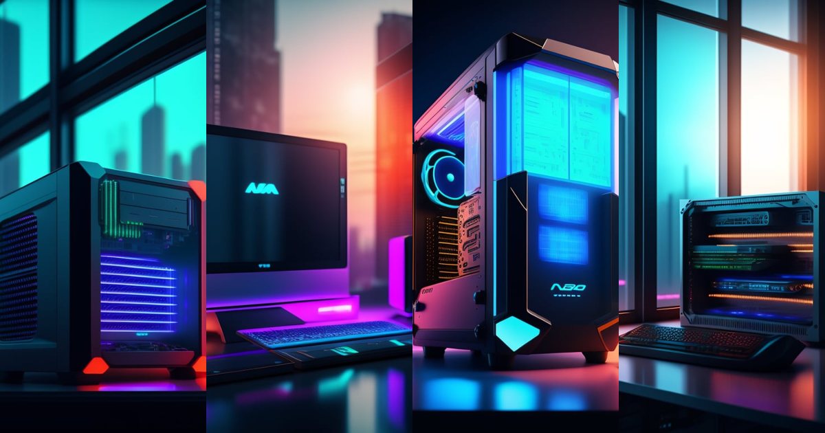 Lexica - Computer in cyberpunk style, transparent side glass, against ...