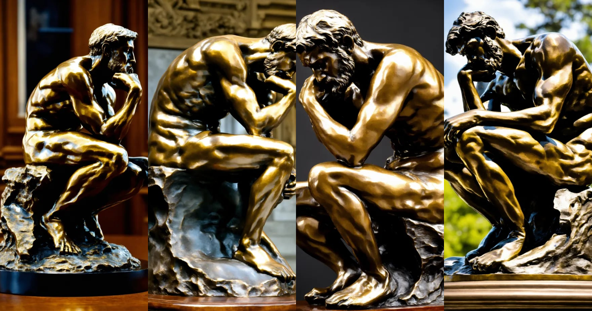 Lexica - Sculpture of Rodin's The Thinker, and in other positions, in ...