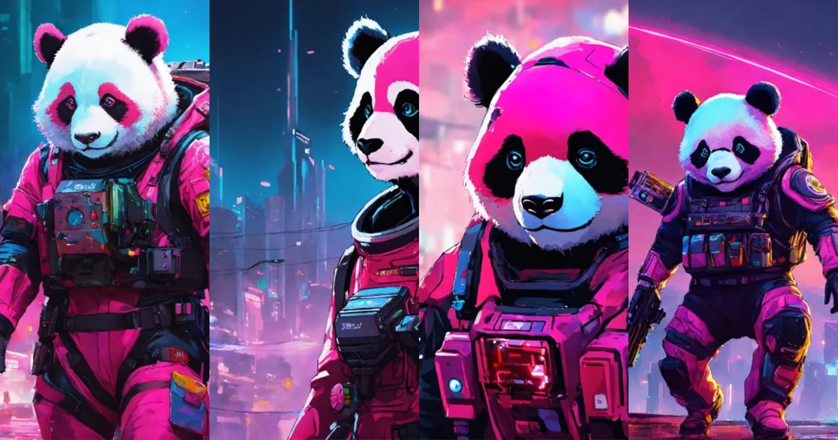 Lexica - Pink panda in cyberpunk style 2077s, in spacesuit, alien world ...