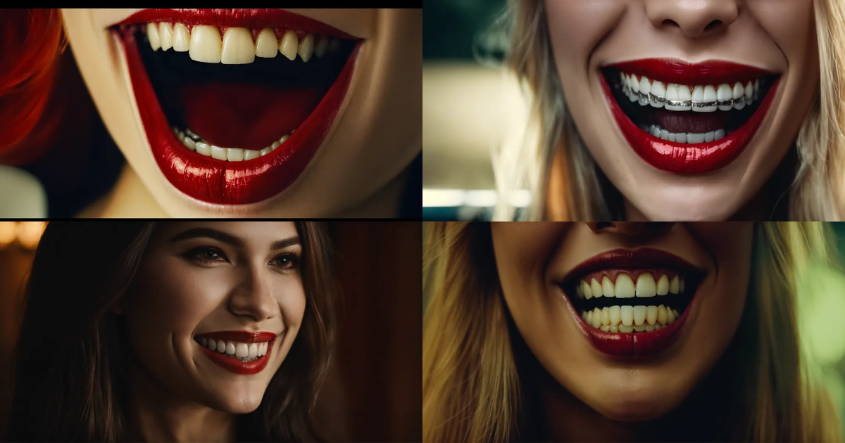 Lexica - Cinematic style, female mouth showing vampire teeth, evil smile,