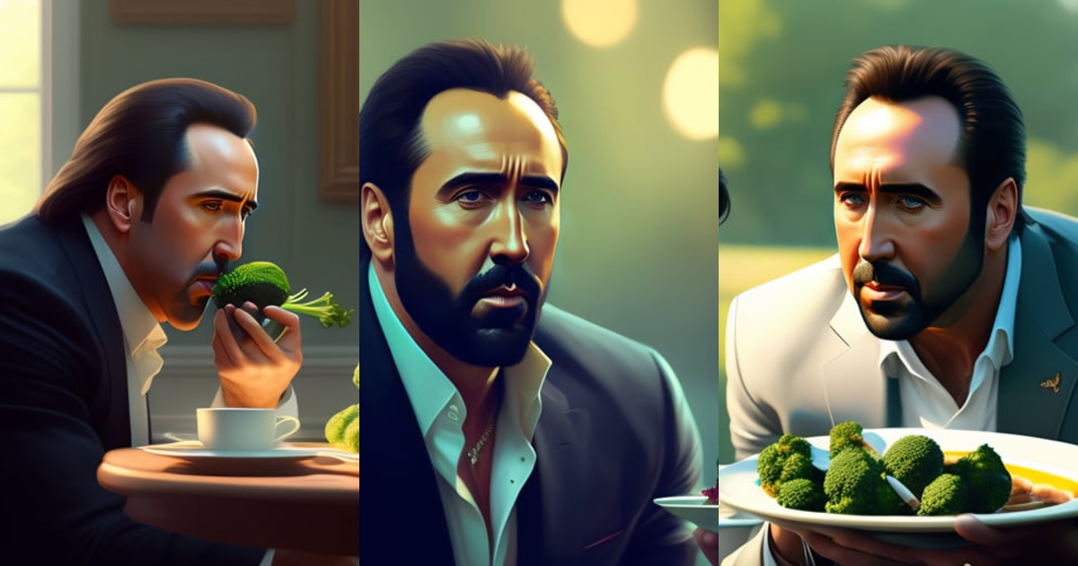 Lexica - Lordy — Hoje às 17:28 nicolas cage eating broccoli, expert ...