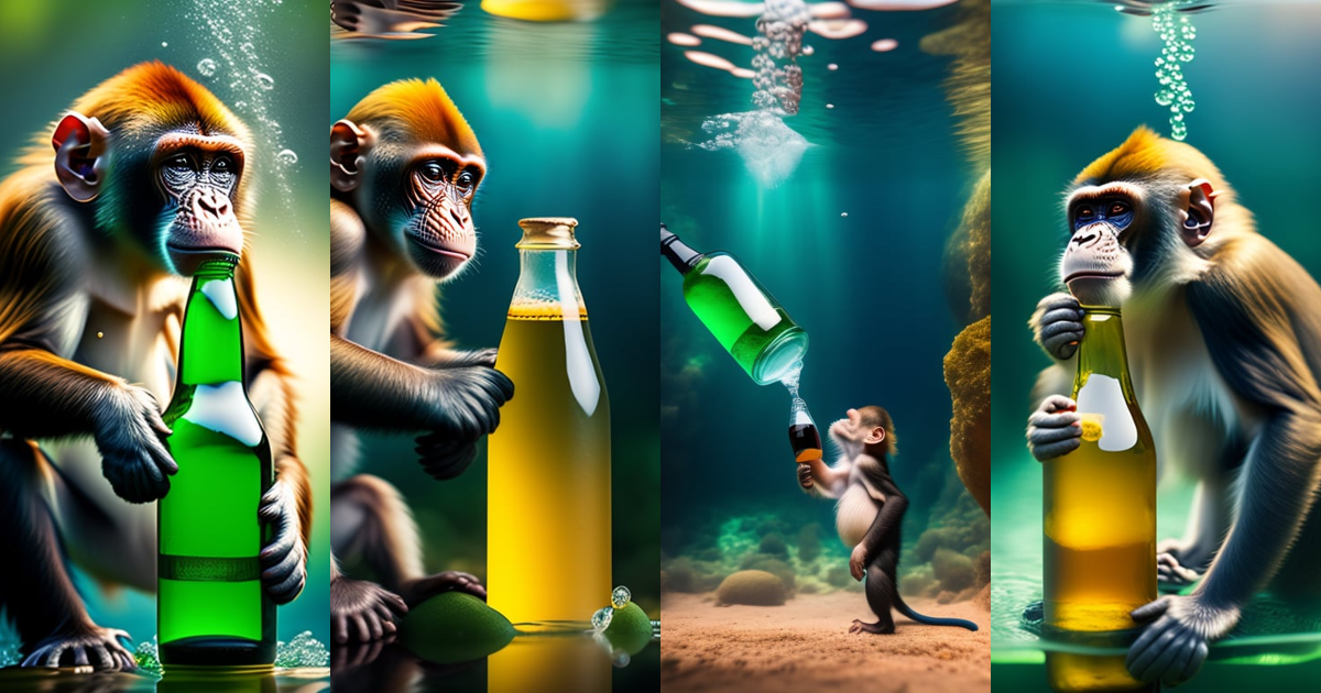 Lexica A monkey drinking a bottle underwater