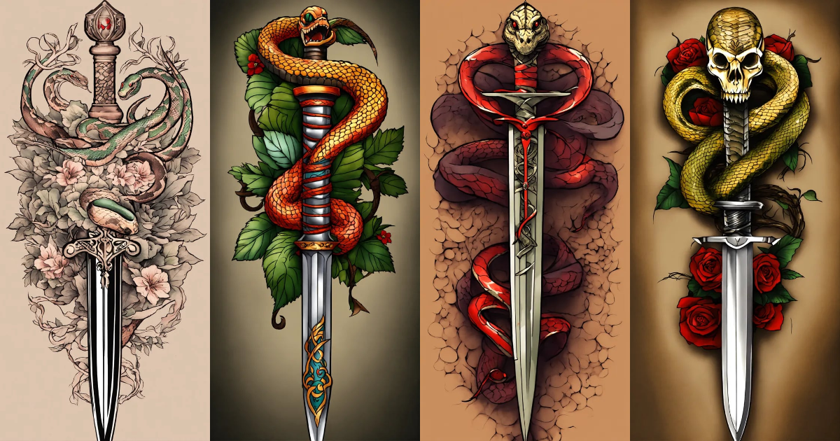 Lexica Snake wrapped around dagger tattoo design