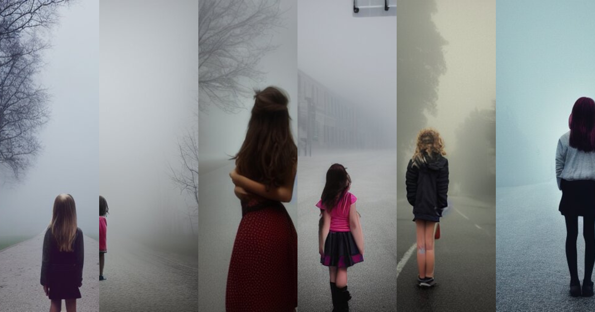 Lexica - Photo of a real-life girl in a creepy foggy town