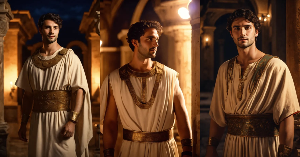 Lexica - A young rich noble athletic roman brunette man wearing roman ...