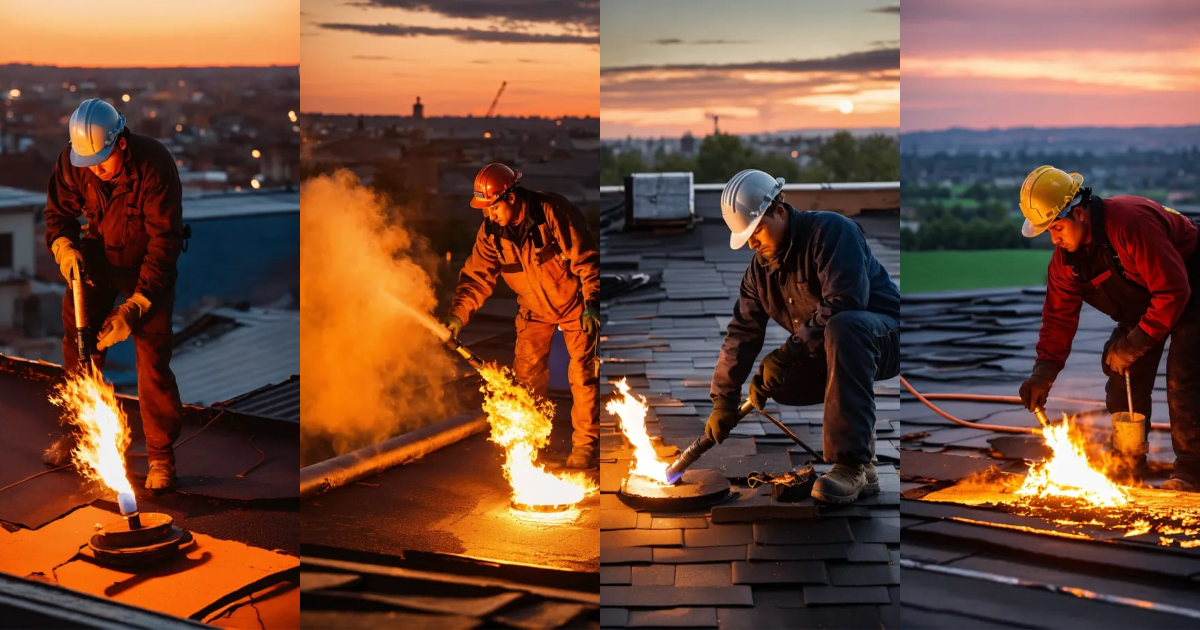 Lexica - A worker, who works the asphalt fabric with a fire torch, who ...