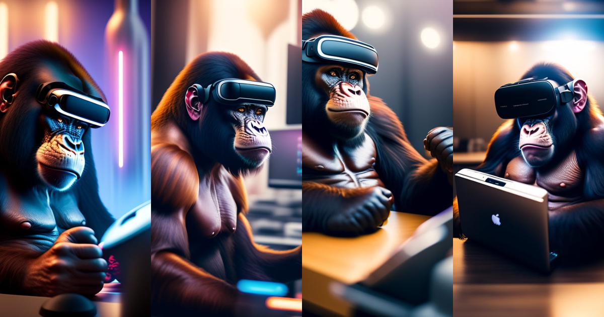 Lexica - A realistic image of bored ape from bayc wearing futuristic VR