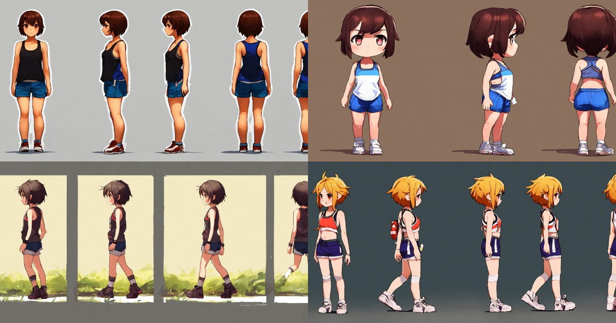 Lexica - Game art, short haired girl wearing tank top and shorts ...