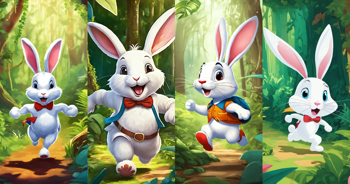 Lexica - Let cartoon big white rabbit running in jungle