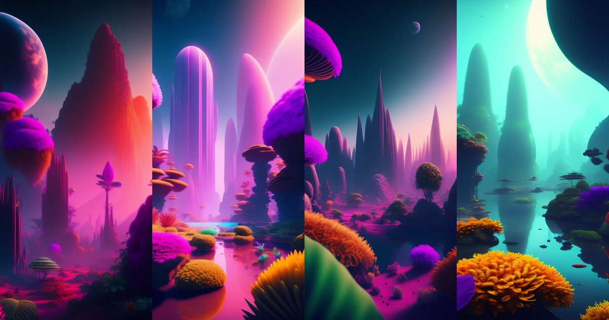 Lexica - An eerie surreal alien planet, lots of alien plant life, alien ...