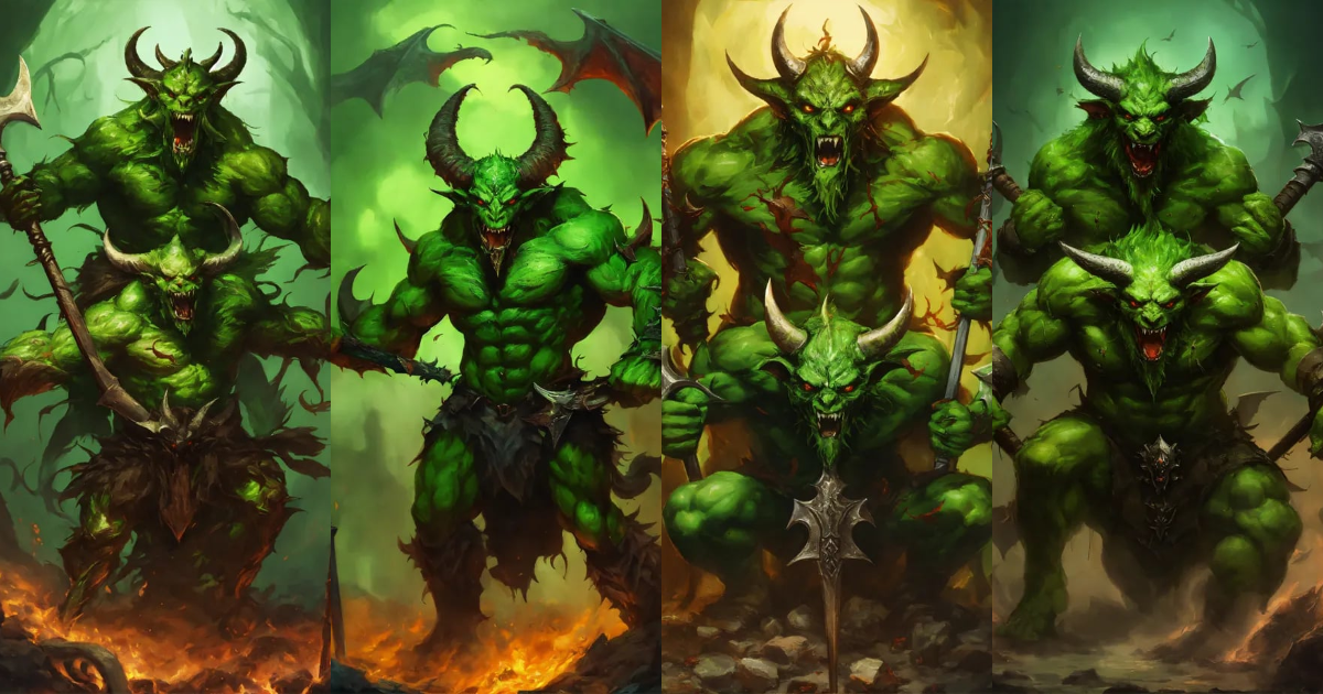 Lexica - Green three-headed demon, three heads, clear big muscles ...