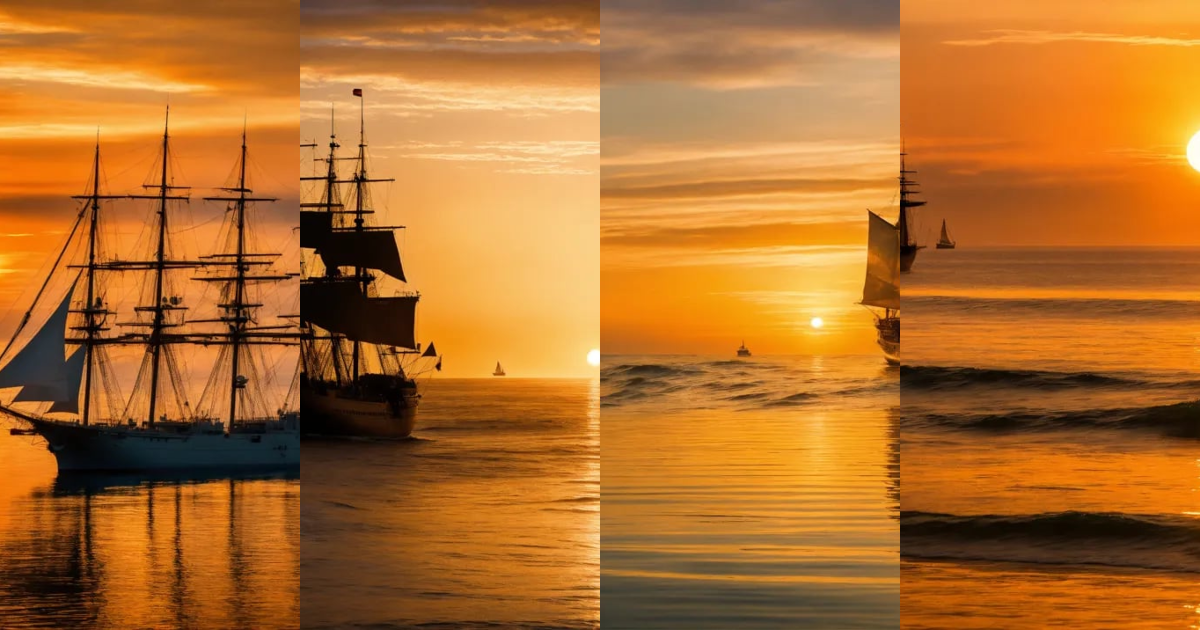 Lexica - Image A vast, serene ocean at sunrise. A single ship is on the ...