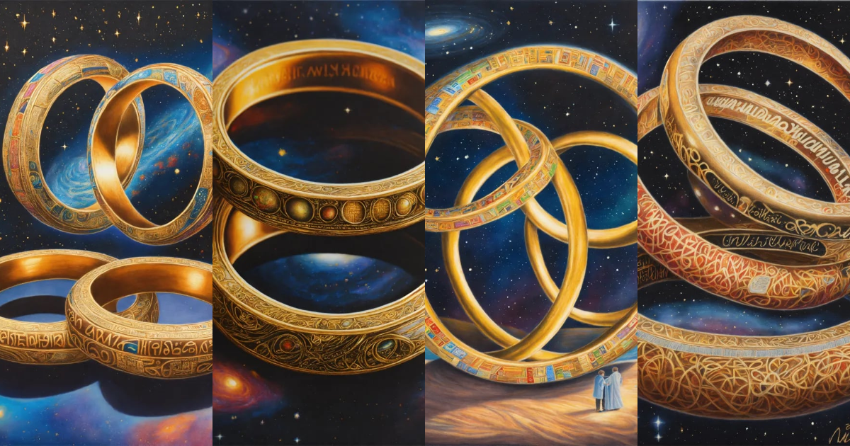 Lexica - Realistic colored pencil drawing of two large gold rings ...