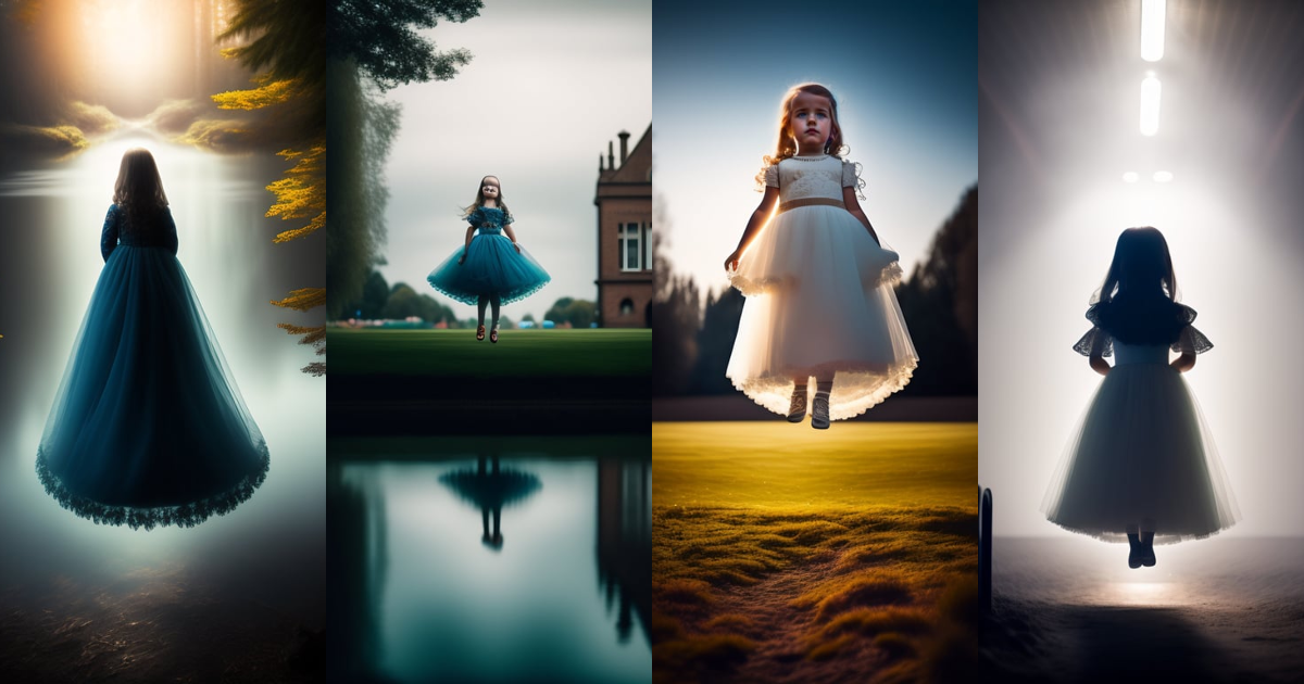 Lexica - Creepy photograph of a ghostly girl floating above the ground