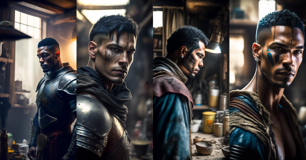 Lexica - Medieval, Wide angle Environmental shot of Cyborg in a ...